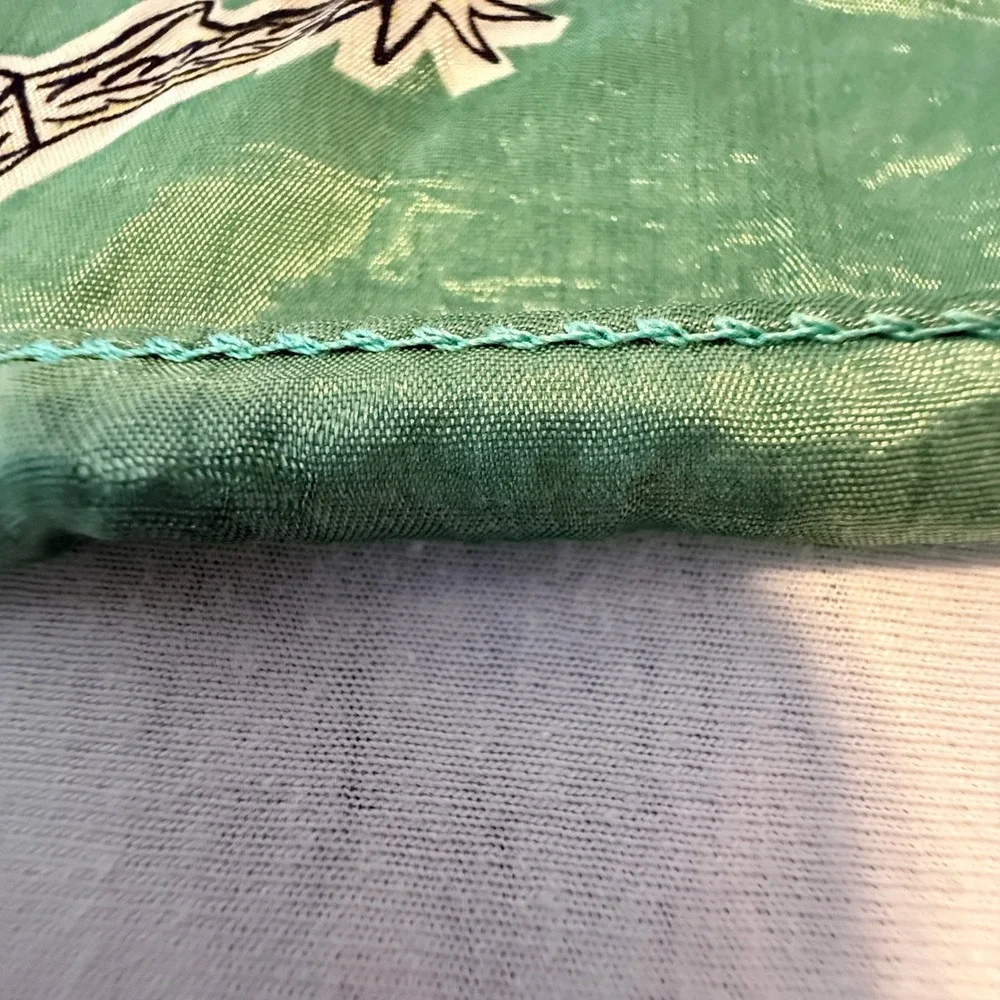 Vintage Scarf Equestrian Horse Horseshoe Green Cream Square Western Cowboy